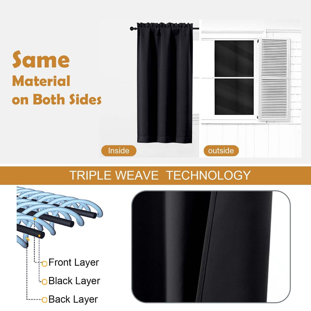 Black Blackout Long Curtains 96 Inch Length 2 Panels, Solid Thermal Insulated Energy Saving Living Room Farmhouse