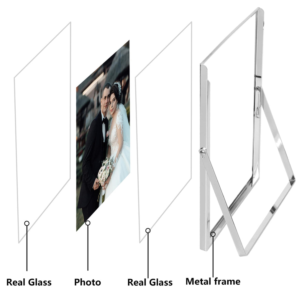 Silver Floating Frame 5x7" Set of 2 for picture 3.5x5'', 4x6'', Beautiful Metal rounded Edge Frames Adjustable