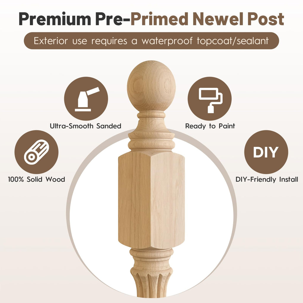 Red Oak Stair Newel Post Solid with a Single Groove Notched Pedestal Newel Wood Balusters for Staircase Interior