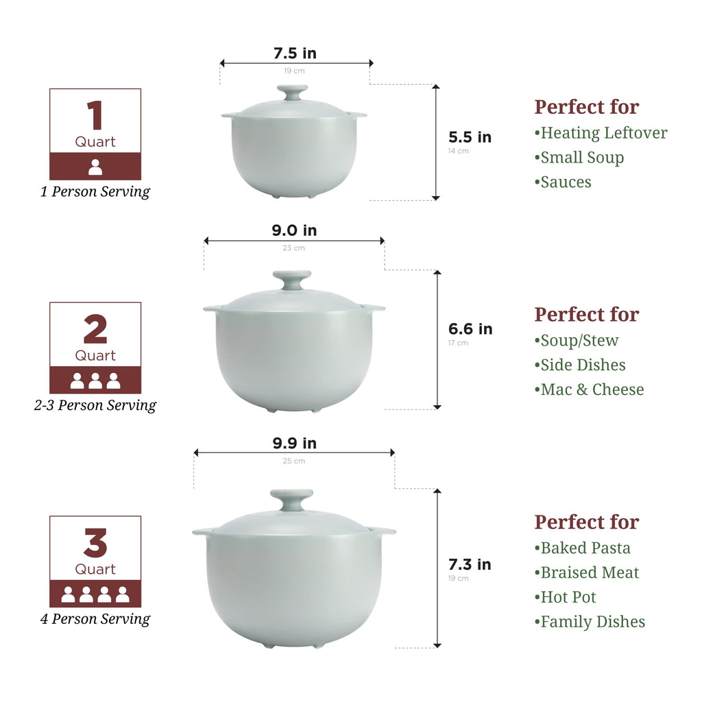 1-Qt Porcelain Dutch Oven with Lid - Lead & Cadmium Free, Oven Safe to 482°F, Heat Retention, Clay Pot for Cooking on