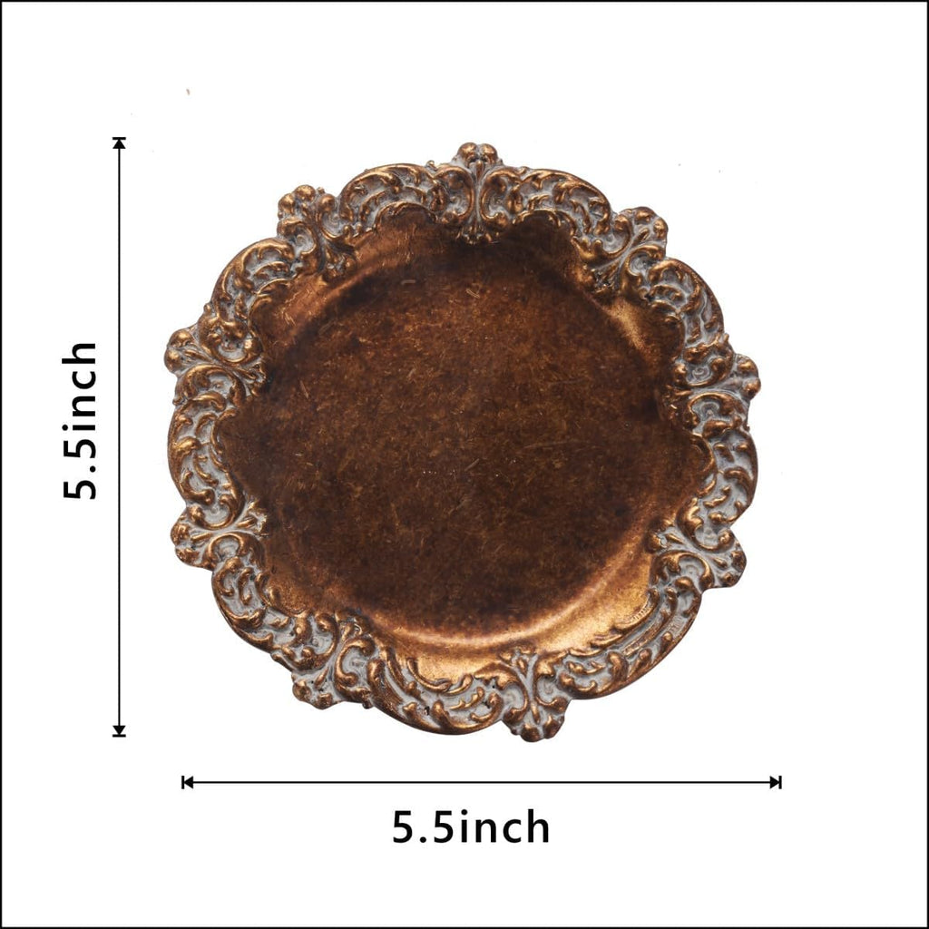 Vintage Tray Small Antique Trinket Dish, Round, Ring Holder with Twisted Flower Surrounding, Cosmetics Makeup Storage