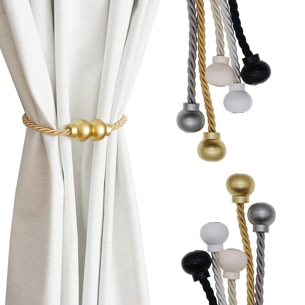 Magnetic Curtain Tiebacks Modern Handmade Rope Curtain Tie Backs Decorative Drapes Weave Holdbacks Outdoor - 2 Pack