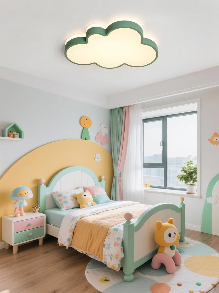 Cloud Ceiling Light for Kids Room, 19 Inch Green Cloud LED Flush Mount Ceiling Light with Remote, 3 Color Changeable