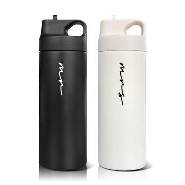 Mr and Mrs Travel Cups - 16.2oz Insulated Stainless Steel Water Bottles for Wedding and Anniversary - Perfect Gifts
