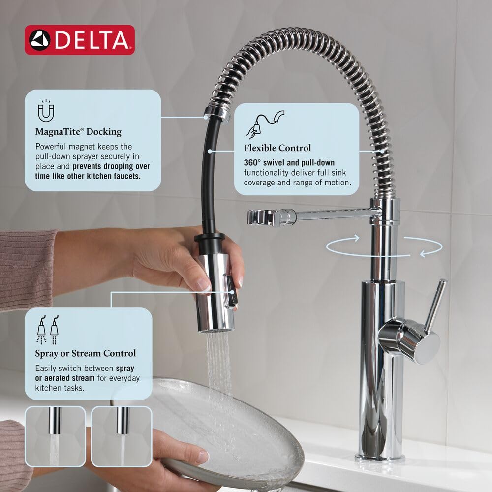 Antoni Pro Style Commercial Kitchen Faucet with Pull Down Sprayer, Chrome Single Hole Kitchen Sink Faucet, Single