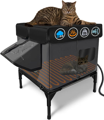 Heated Cat House for Outside Insulated in Winter, Dark Gray, Small