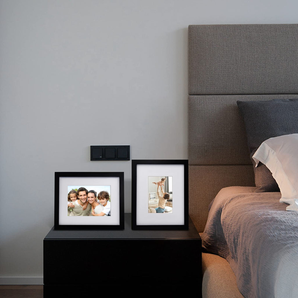 8x10 Picture Frames Set of 4, Made of Solid Wood Covered by Plexiglass 4x6 and 5x7 with Mat or 8x10 without Mat, for