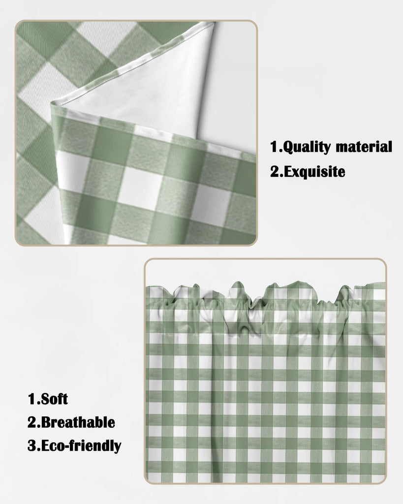 Sage Green Buffalo Plaid Swag Valances for Windows, Rustic Kitchen Window Curtains Over Sink, Green White Checkered