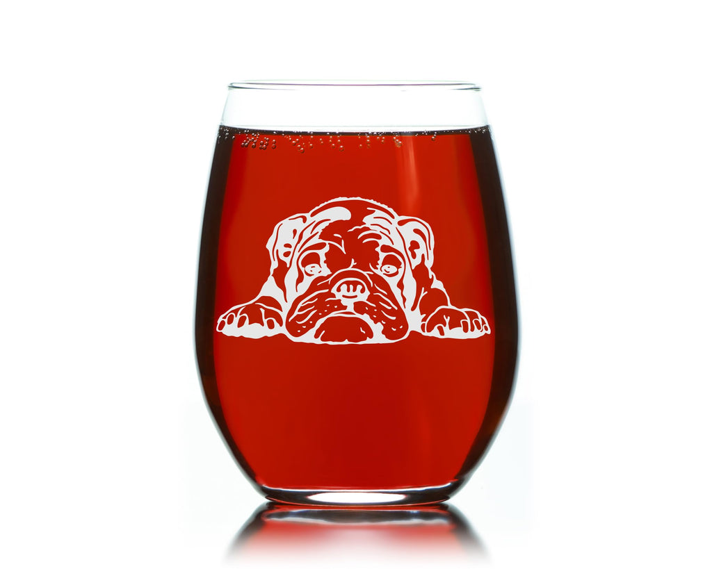 English Bulldog Stemless Wine Glass - Dog Lover Gift for Women and Men