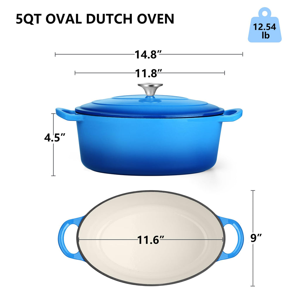 Oval Dutch Oven, 5qt Enameled Cast Iron Dutch Oven Pot with Lid