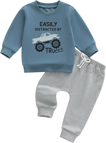 Toddler Baby Boy Fall Winter Clothes Truck Sweatshirt Pants Set 2Pcs Outfit