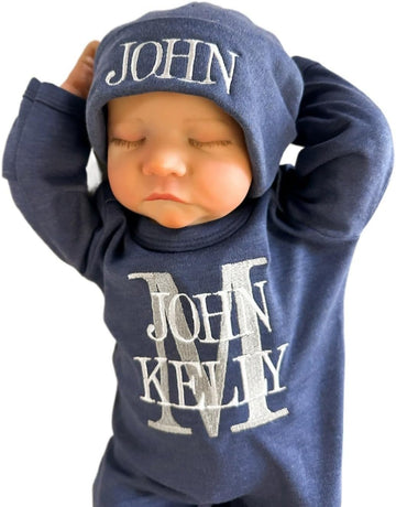 Organic Cotton Newborn Boy Coming Home Outfit Set Hypoallergenic Hospital Photo Ensemble With Embroidered Hat Baby