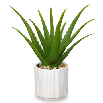 Artificial Succulent Aloe Plants 12 Inch Faux Succulents with Ceramic Pot Fake Aloe Potted Plant Indoor Bathroom