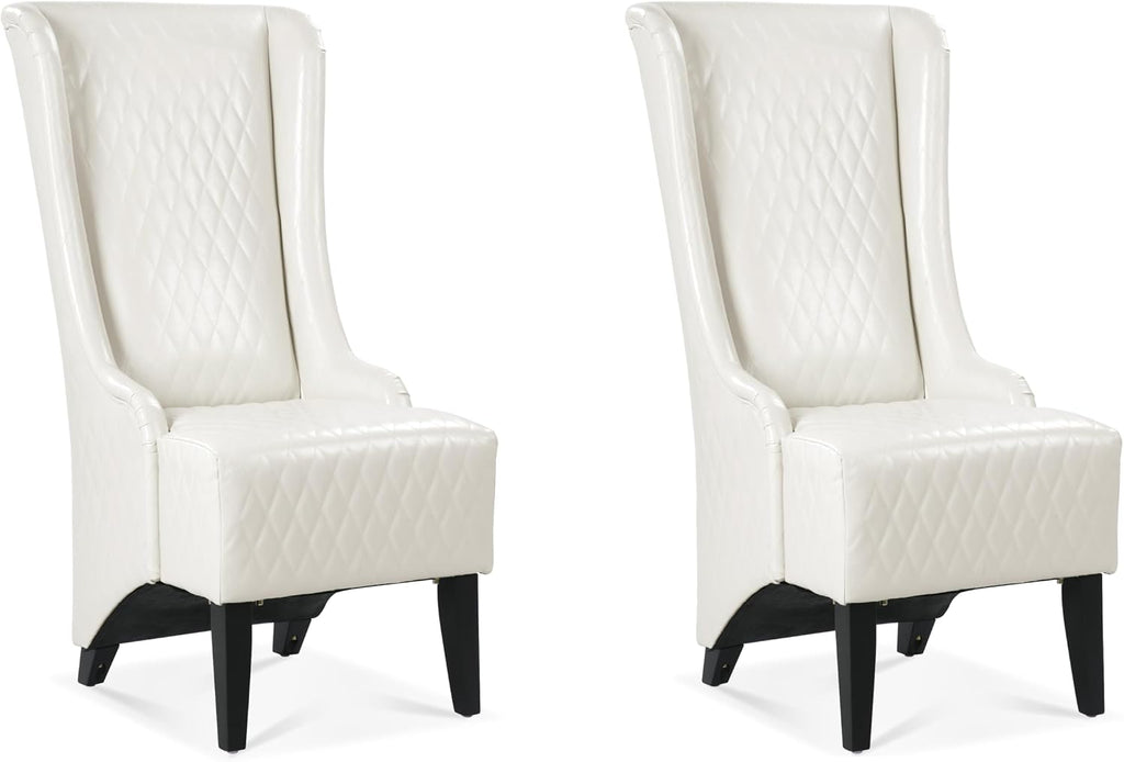 High Back Dining Chair Set of 2, Retro Wing Back King Throne Chair Head Chairs for Dining Table, PU Leather