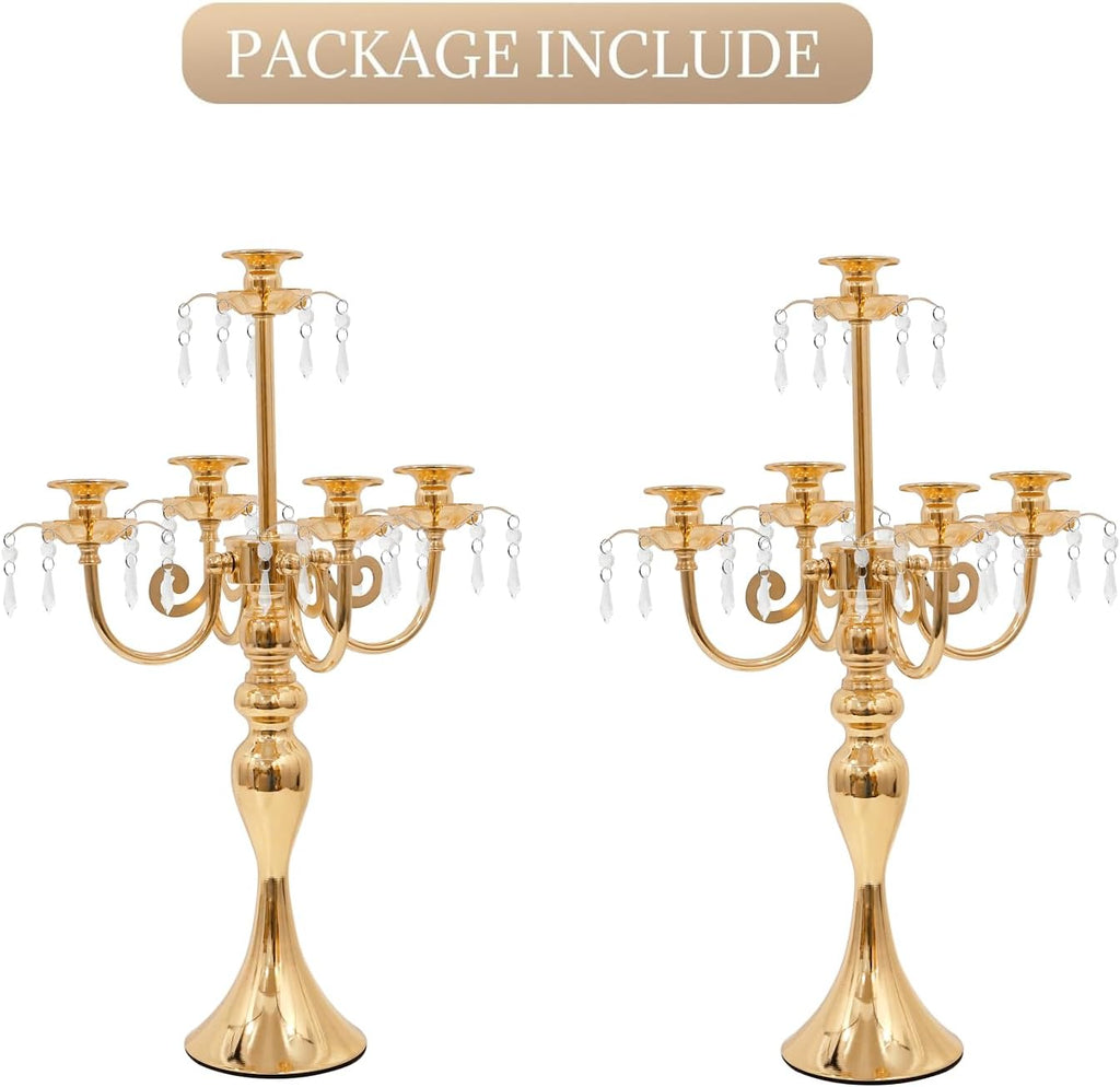 Candelabras Centerpieces for Tables, 20" Tall Candlestick Holder for Taper Candles, 5 Arm Crystal Candelabra Candle