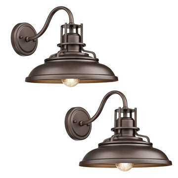 12" Vintage Farmhouse Wall Sconces, 2 Pack Outdoor Barn Lights for Porch Patio Garage, Oil Rubbed Bronze Finish