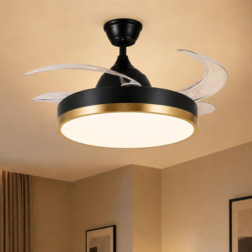 Retractable Ceiling Fan with Lights & Bluetooth, 42" Black and Gold
