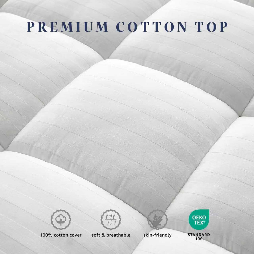Queen Mattress Topper with 100% Breathable Cotton Top for Back Pain Relief | Ultra Soft Pillow Top Mattress Pad with