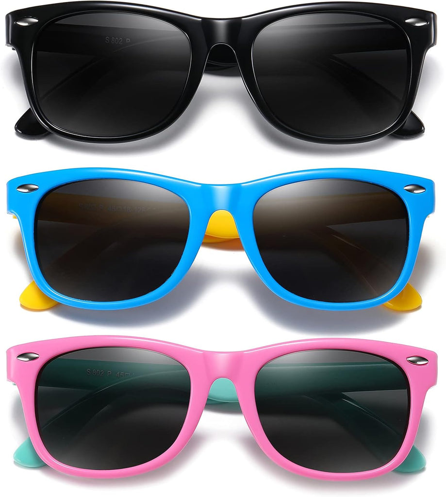 Kids Polarized Sunglasses for girls boys 3 Pack, Flexible TPEE Rubber Frame for Children .