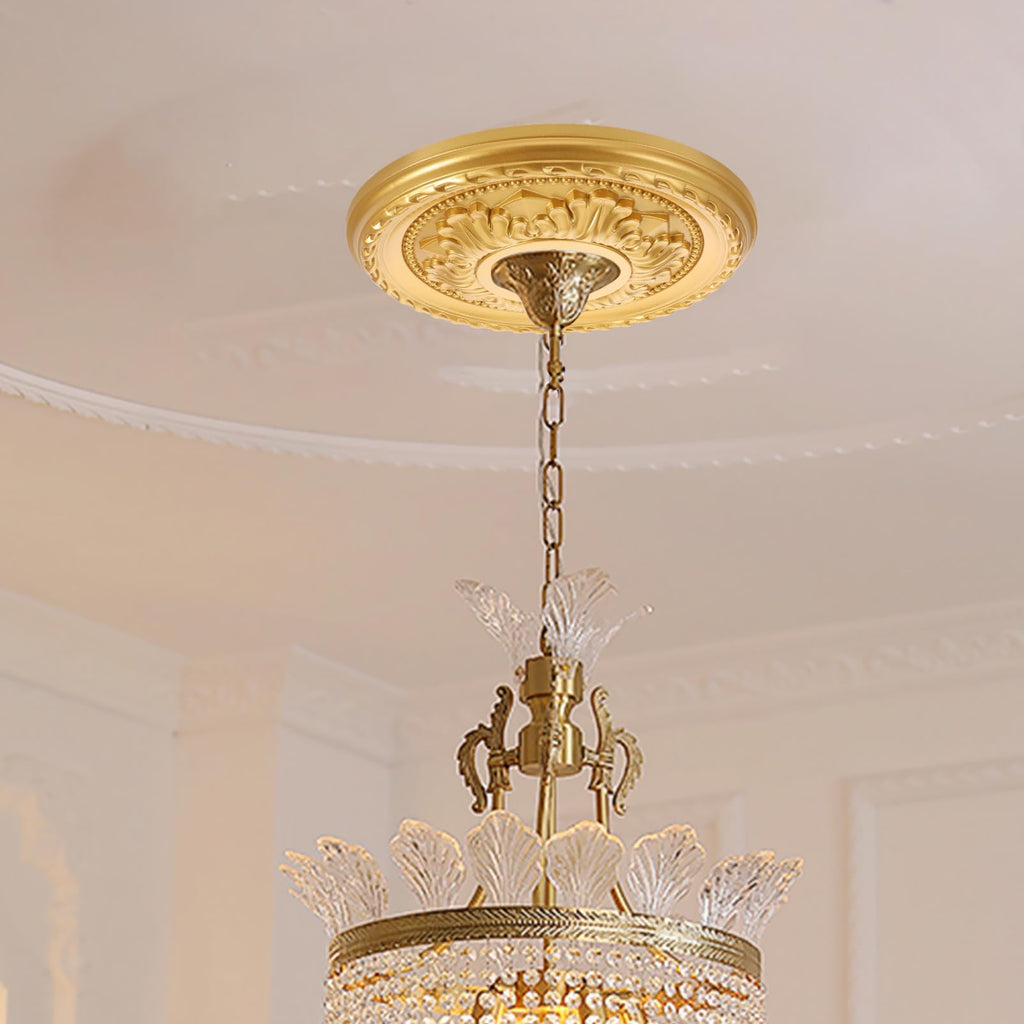 12.20 Inch Round Ceiling Medallion Pu Decorative Ceiling Plate Lighting Medallions Fan Light Fixture Trim with Easy