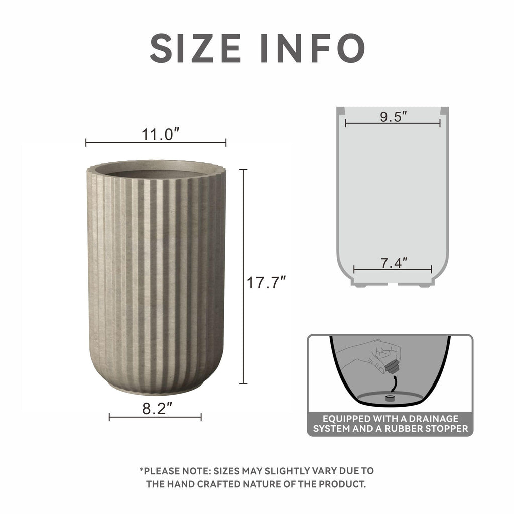 Accent Round Column Weathered Concrete Planter 17.7" Tall, Outdoor