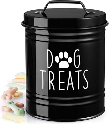 Small Dog Treat Container Airtight - 6" Tall X 4.9" Round Black Dog Treat Jar Counter - Rustic Treat Storage Canister