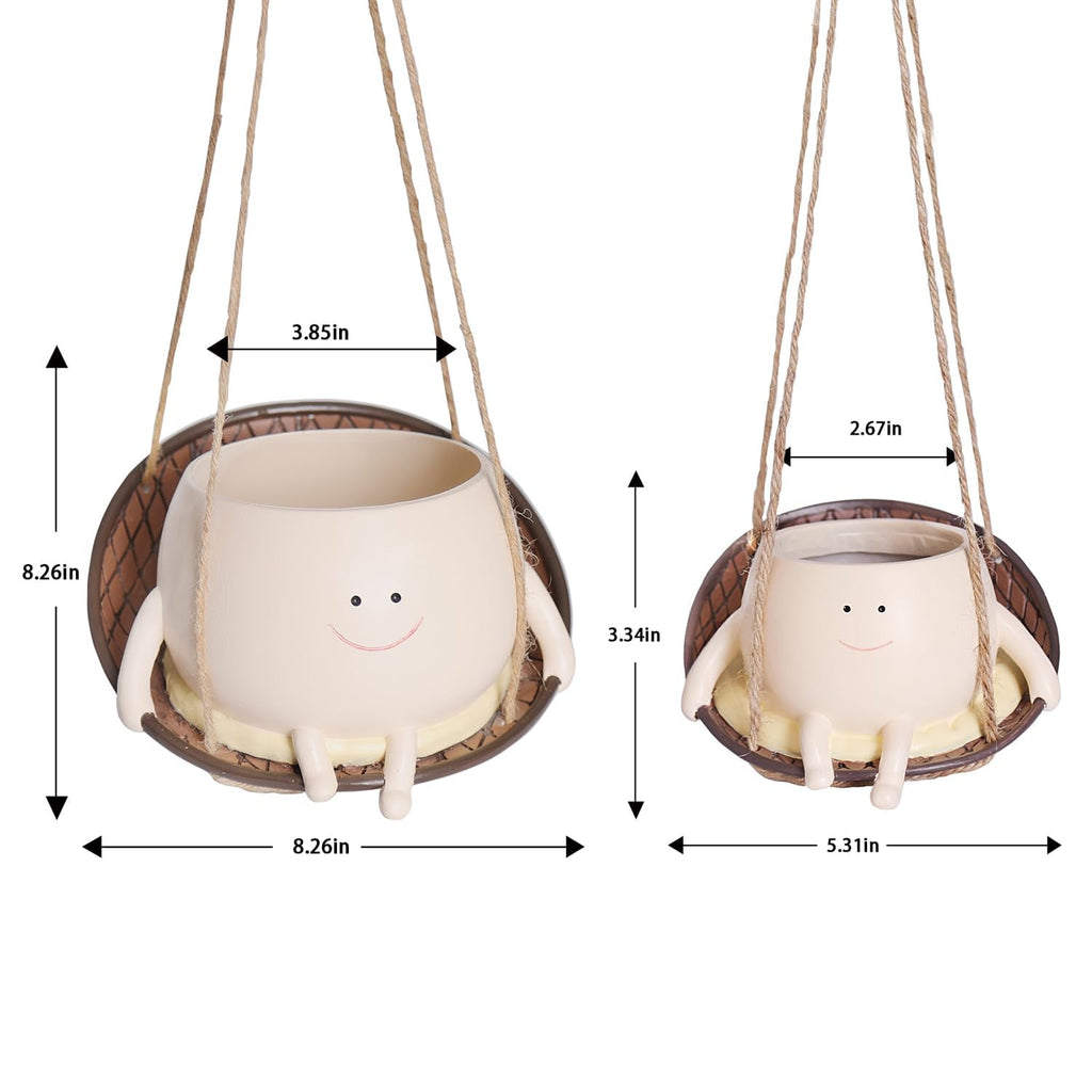 Hanging Swing Chair Planter Pot Smiley Face Planter for Indoor Outdoor Plant Cute Head Resin Flower Pots for String