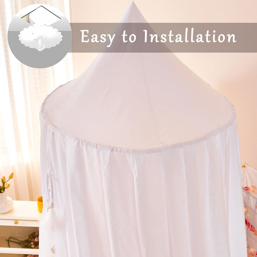 Princess Bed Canopy for Kids Baby Bed, Round Dome Kids Reading Nook Indoor Outdoor House Tent Hanging Decoration