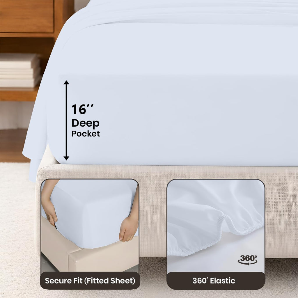 100% Egyptian Cotton Sheets Queen Size - Cooling Sheets, Soft Breathable Light Blue Bedding, Luxury Bedding, Luxury
