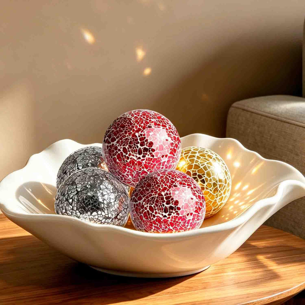 3 in Decorative Orbs Glass Balls,Mosaic Sphere globe for Whole Housewares,Wedding/Birthday,Bowls,Vases - Set of 6