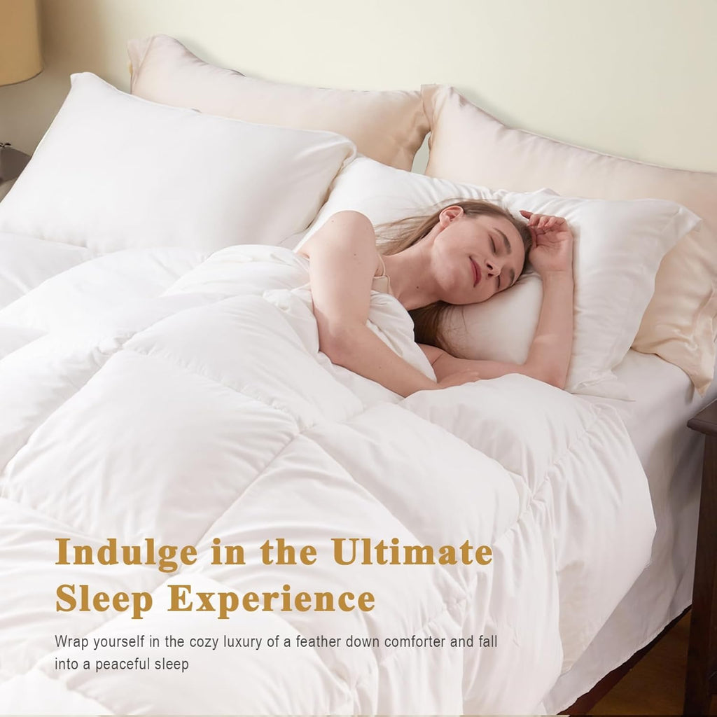 Feather Down Comforter Queen, Luxury Extra-Fluffy Duvet Insert