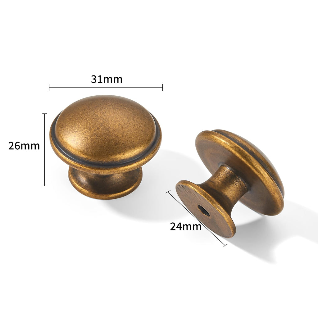 2 Pack Knob Antique Brass Cabinet knobs 1-1/4 inch Solid Heavy Duty Tradition Bifold Closet Door Mushroom Knobs