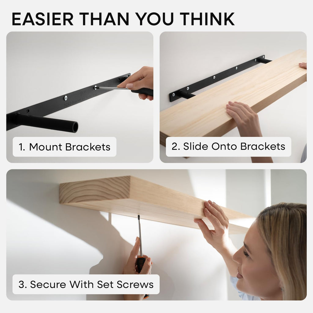 18 Inch DIY Floating Shelves, High-End Solid Pine Wood, Set of 3