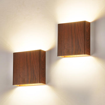 2 Pack Indoor Outdoor Walnut Wood Grain Up and Down LED Wall Light, Modern Bedroom/Porch Wall Lamp, IP65 Waterproof