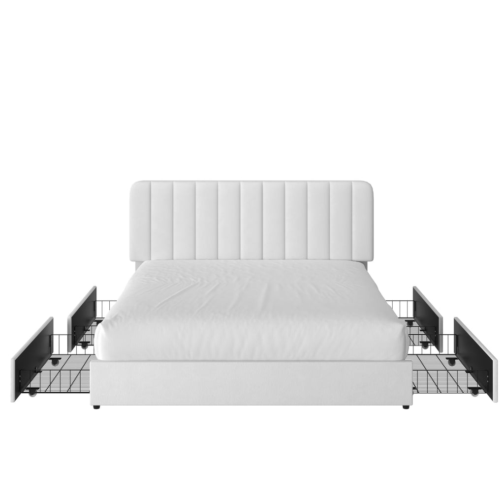 Full Size Upholstered Bed Frame with 4 Drawers and Headboard, Velvet Platform Storage Bedframe, Wooden Slats Support