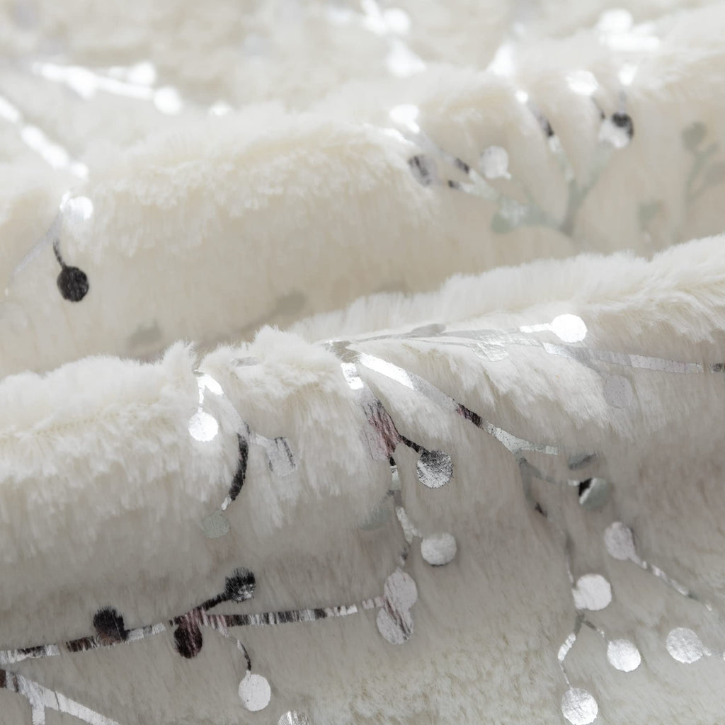 Decorative Long Lumbar Pillow Cover14x36inch Fluffy White Fur Pillow Coves Silver Branches Glitter Throw Pillows Soft