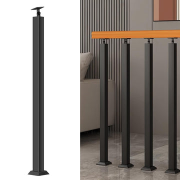 42/40/38/36/34in Square Stair Baluster Posts- 270° Adjustable Metal Railing Spindles with Flat Bracket Base and