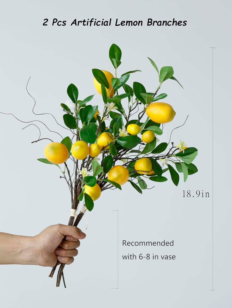 2 Bunches Artificial Lemons Branches Faux Lemons Fruit with Stem Fake Lemon Decoration Farmhouse Decor (Yellow)...