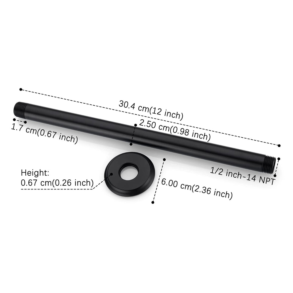 12 Inch Matte Black Ceiling Mounted Shower Arm for Rain Shower Head