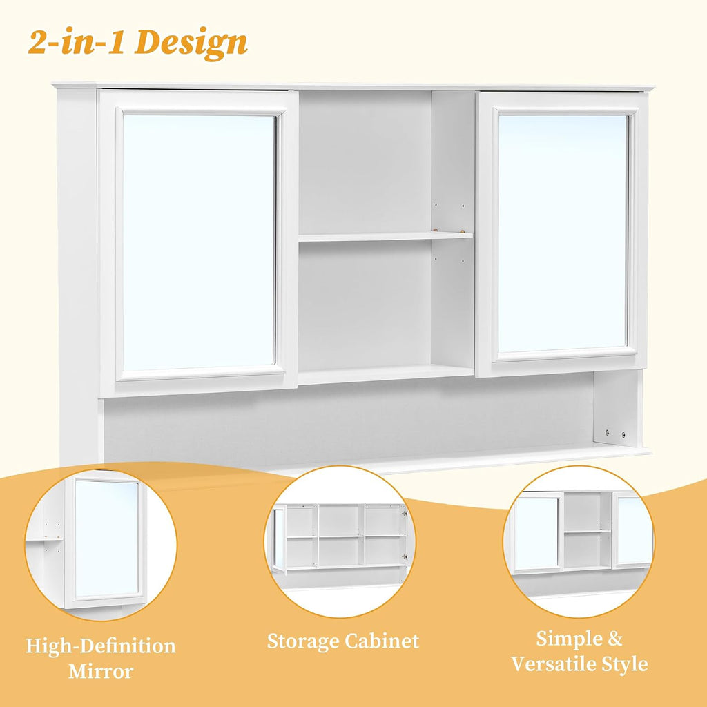 Large Bathroom Medicine Cabinet 60" x 35", Double Mirrored Doors Bathroom Mirror with Storage Shelves, Wall Mounted