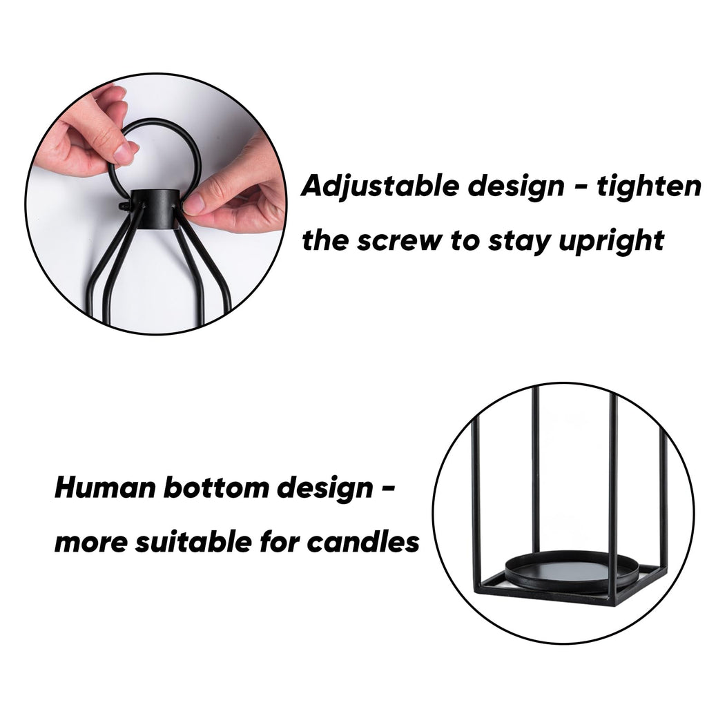 Modern Farmhouse Black Metal Lanterns 2PCS with Flameless Candle