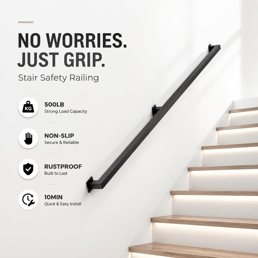 7FT Handrail Wall Mounted, 500LB Heavy-Duty Stair Railing