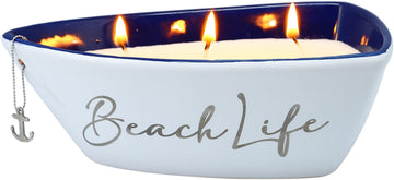 Beach Life- Triple Wick 10 oz 100% Soy Wax Candle Scent: Fresh Linen with Silver Detail Accents