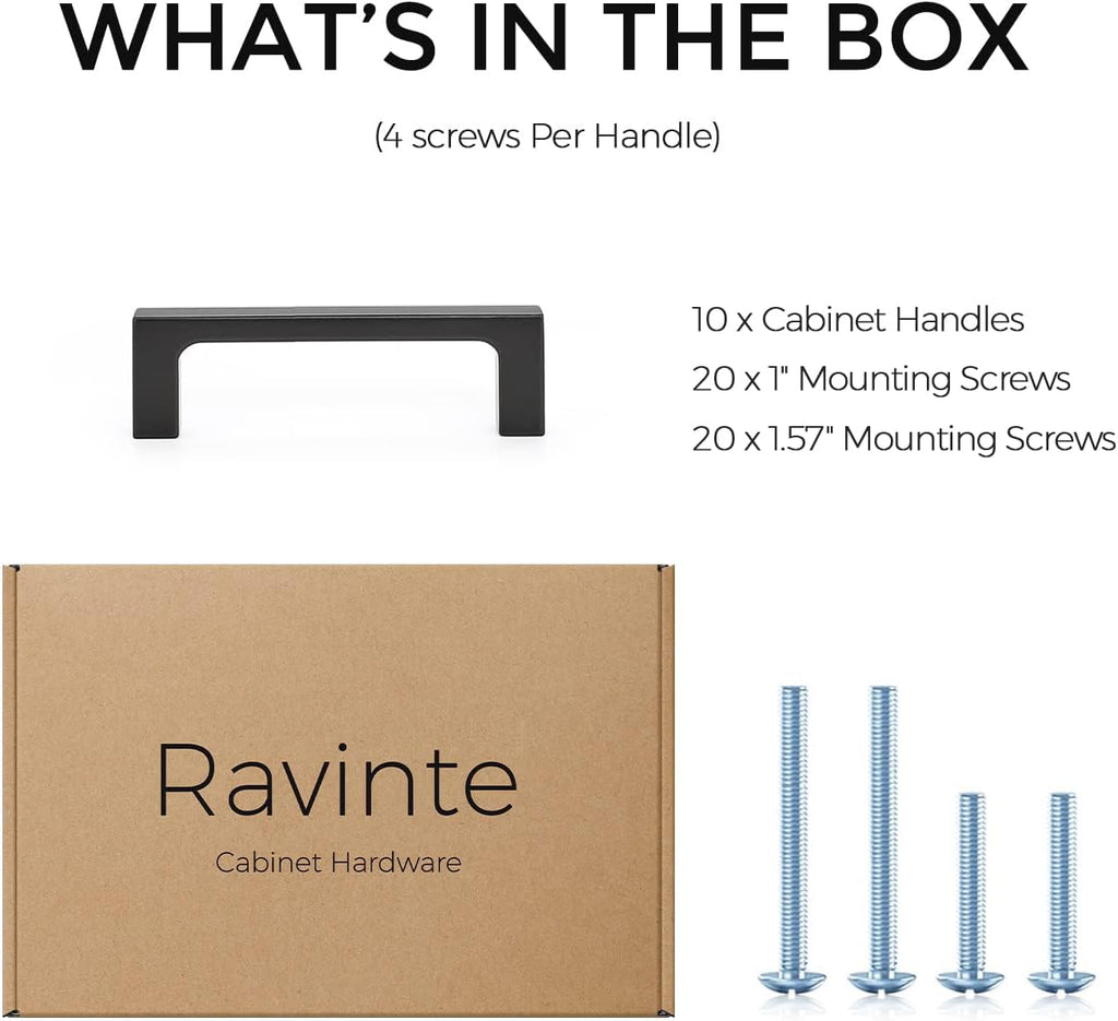 Square Cabinet Handles 10 Pack, Solid Kitchen Cabinet Pulls Drawer Pulls Kitchen Cabinet Hardware Flat Handles, 3 Inch