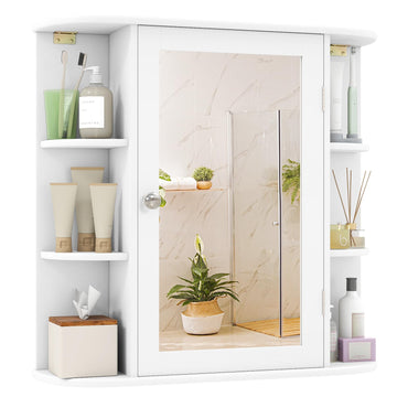 Bathroom Medicine Cabinet with Mirror, Modern Wall Mounted Space-Saving Storage Organizer with Mirrored Door, 4