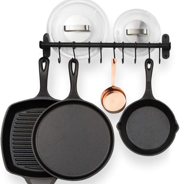 Lyon Kitchen Rail with 10 Utensil Holder S Hooks for Hanging Kitchen Utensils Set and Cookware, 17" Frosty Black