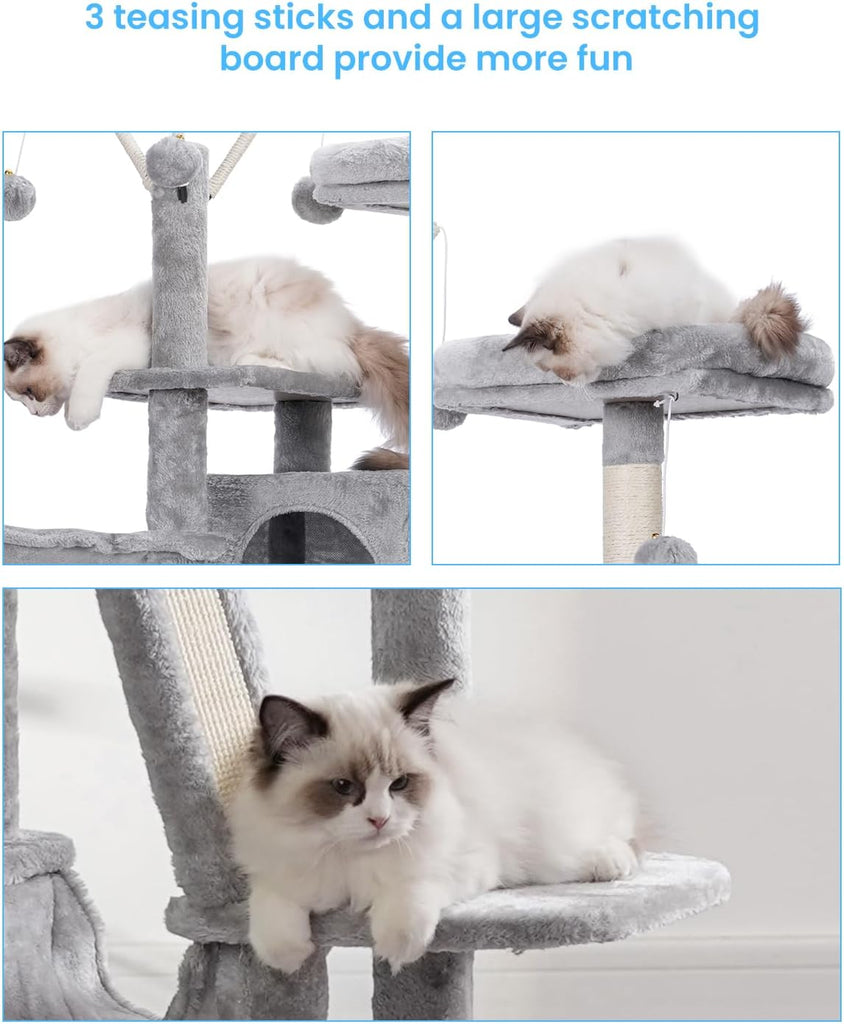 Cat Tree, 53 inch Cat Tower for Indoor Cats, Cat House with Padded Platform Bed, Toy Balls, Large Cozy Condo