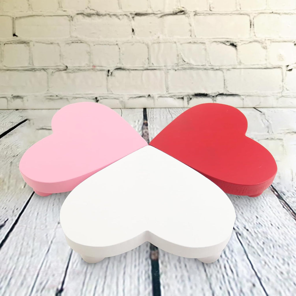 Heart Risers Valentine's Day Tiered Tray Decors Love Day Mini Risers Pink White Red Farmhouse Home Decor - Set of 3