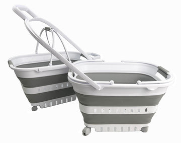 35L (9.24 Gallons) Collapsible Plastic Laundry Basket with Handle and Wheels - Foldable Pop Up Storage