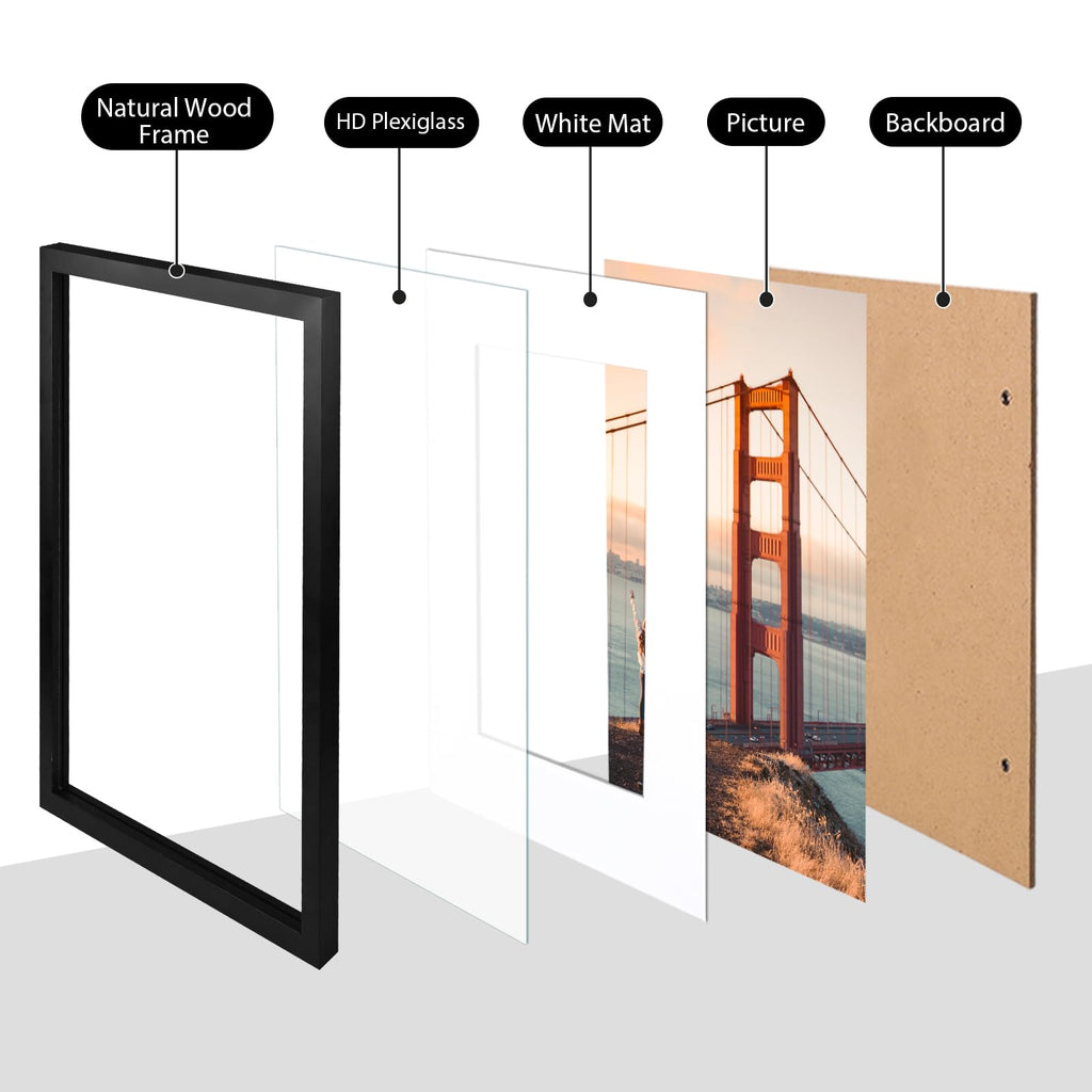 A3 Picture Frame Solid Wood Black Poster Frame Matted A4